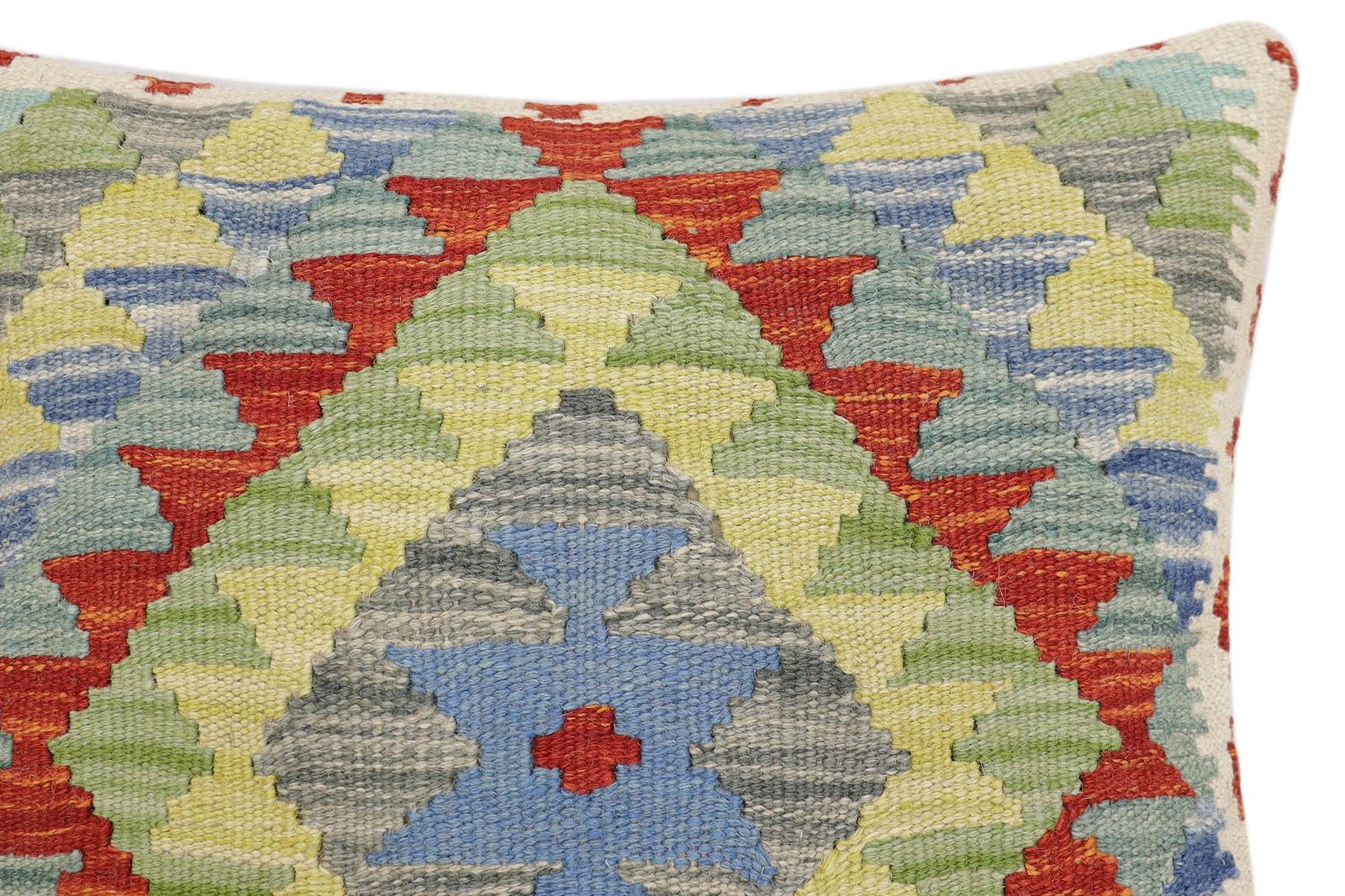 handmade Traditional Pillow Rust Blue Hand-Woven SQUARE 100% WOOL Hand woven turkish pillow2' x 2'