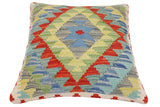 handmade Traditional Pillow Rust Blue Hand-Woven SQUARE 100% WOOL Hand woven turkish pillow2' x 2'