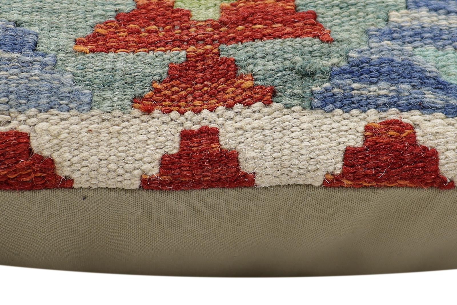 handmade Traditional Pillow Rust Blue Hand-Woven SQUARE 100% WOOL Hand woven turkish pillow2' x 2'