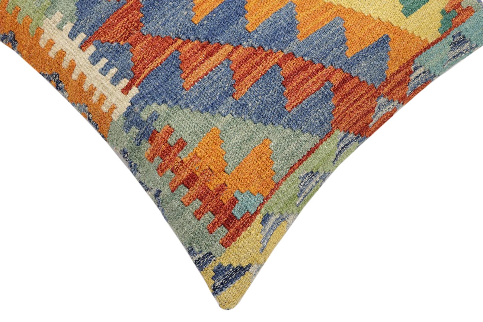 handmade Modern Pillow Rust Blue Hand-Woven SQUARE 100% WOOL  Hand woven turkish pillow  2 x 2