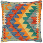 handmade Modern Pillow Rust Blue Hand-Woven SQUARE 100% WOOL Hand woven turkish pillow 2 x 2