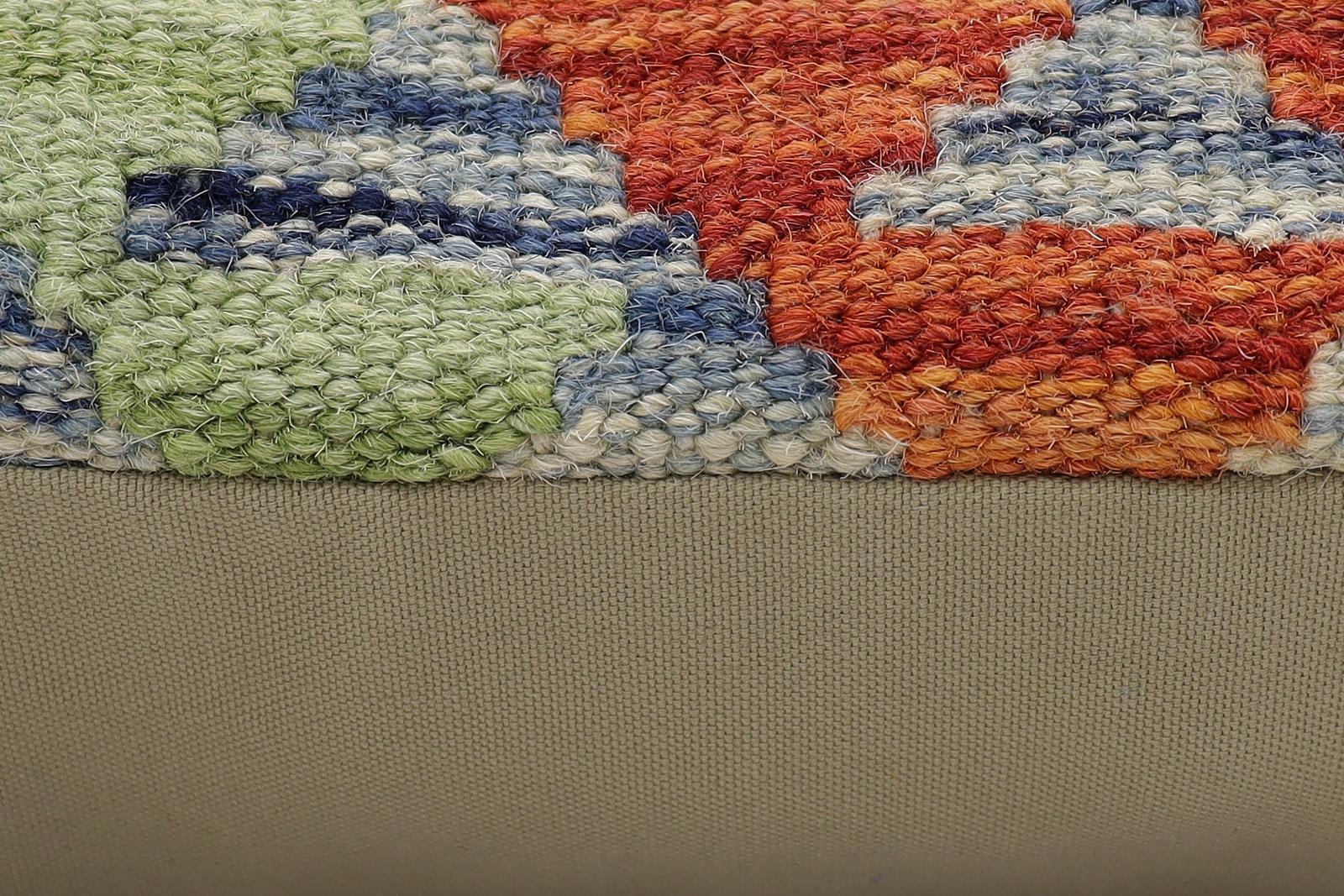 handmade Modern Pillow Rust Blue Hand-Woven SQUARE 100% WOOL  Hand woven turkish pillow  2 x 2