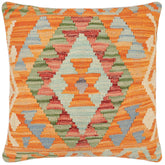 handmade Traditional Pillow Orange Blue Hand-Woven SQUARE 100% WOOL Hand woven turkish pillow2' x 2'