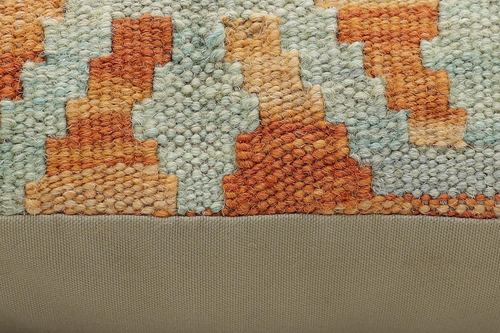 handmade Traditional Pillow Orange Blue Hand-Woven SQUARE 100% WOOL Hand woven turkish pillow2' x 2'