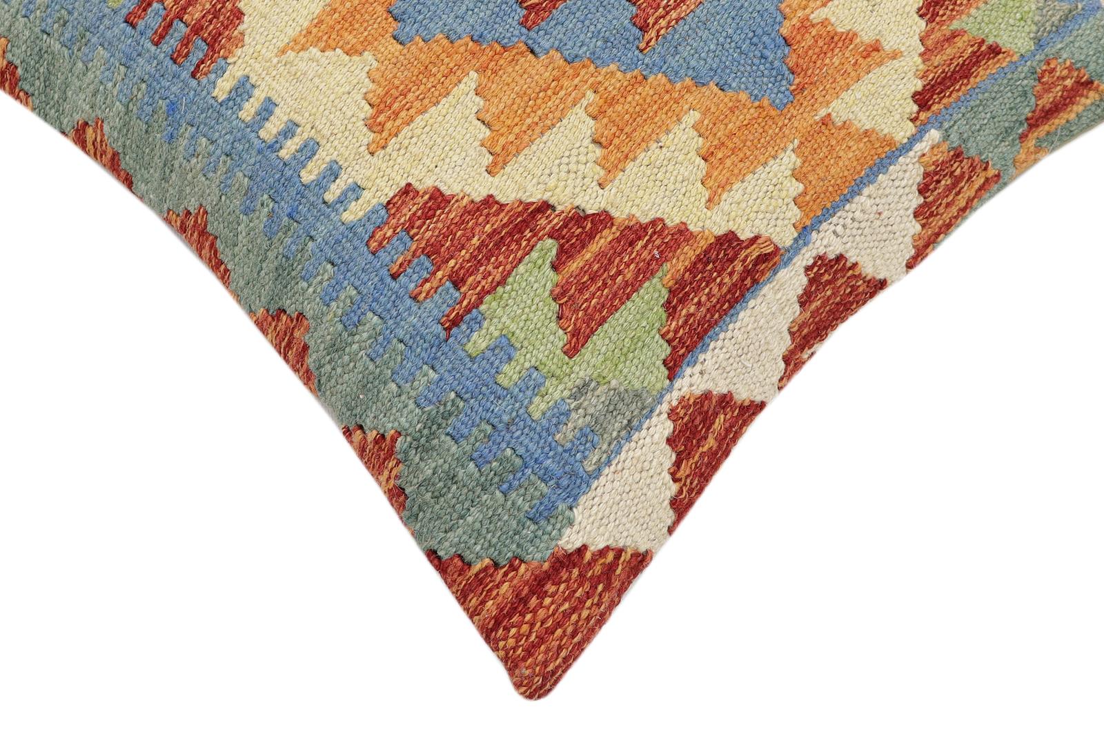 handmade Traditional Pillow Rust Blue Hand-Woven SQUARE 100% WOOL Hand woven turkish pillow2' x 2'