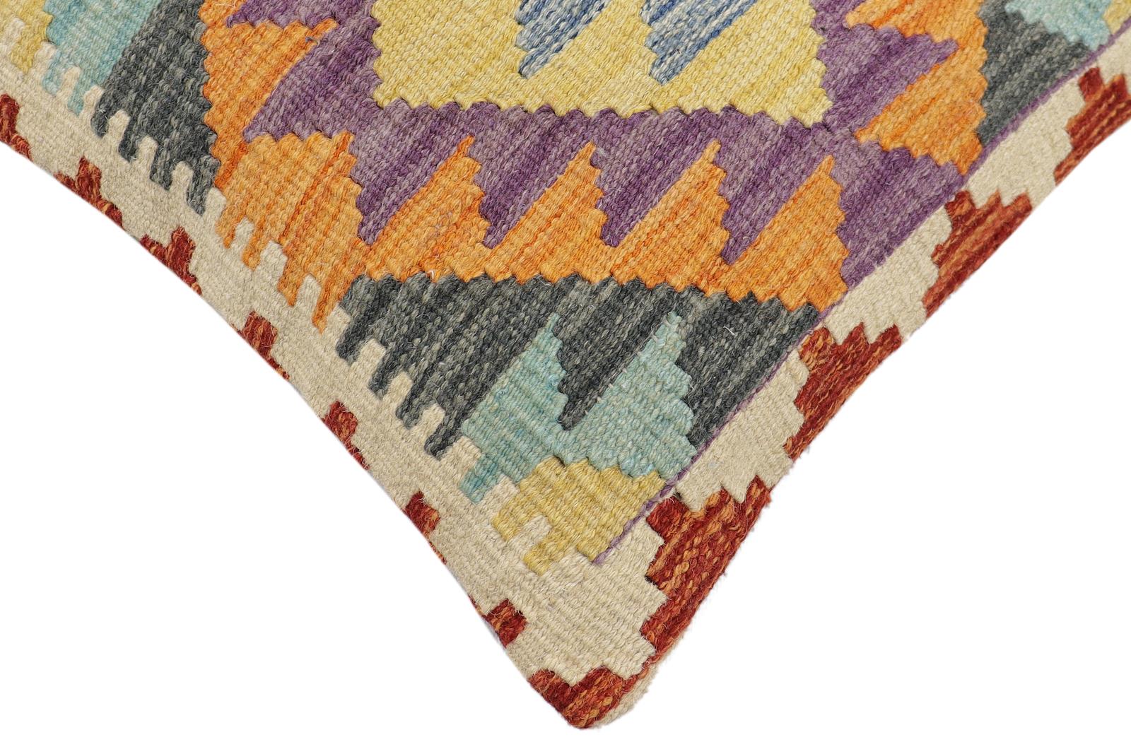 handmade Traditional Pillow Blue Rust Hand-Woven SQUARE 100% WOOL Hand woven turkish pillow2' x 2'