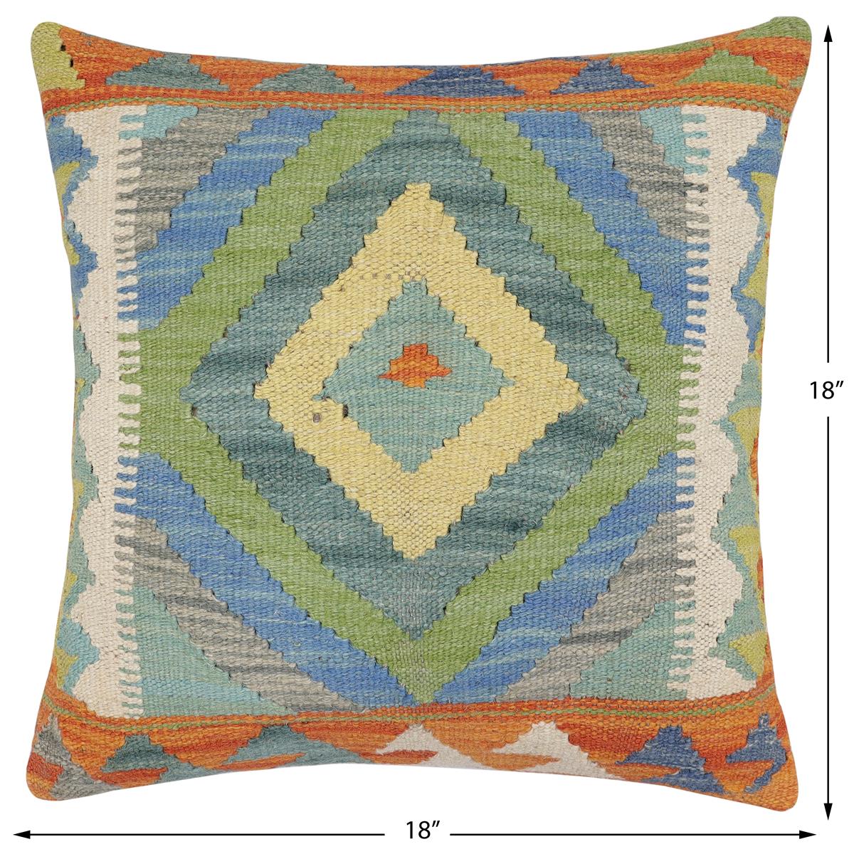 handmade Traditional Pillow Rust Blue Hand-Woven SQUARE 100% WOOL Hand woven turkish pillow2' x 2'