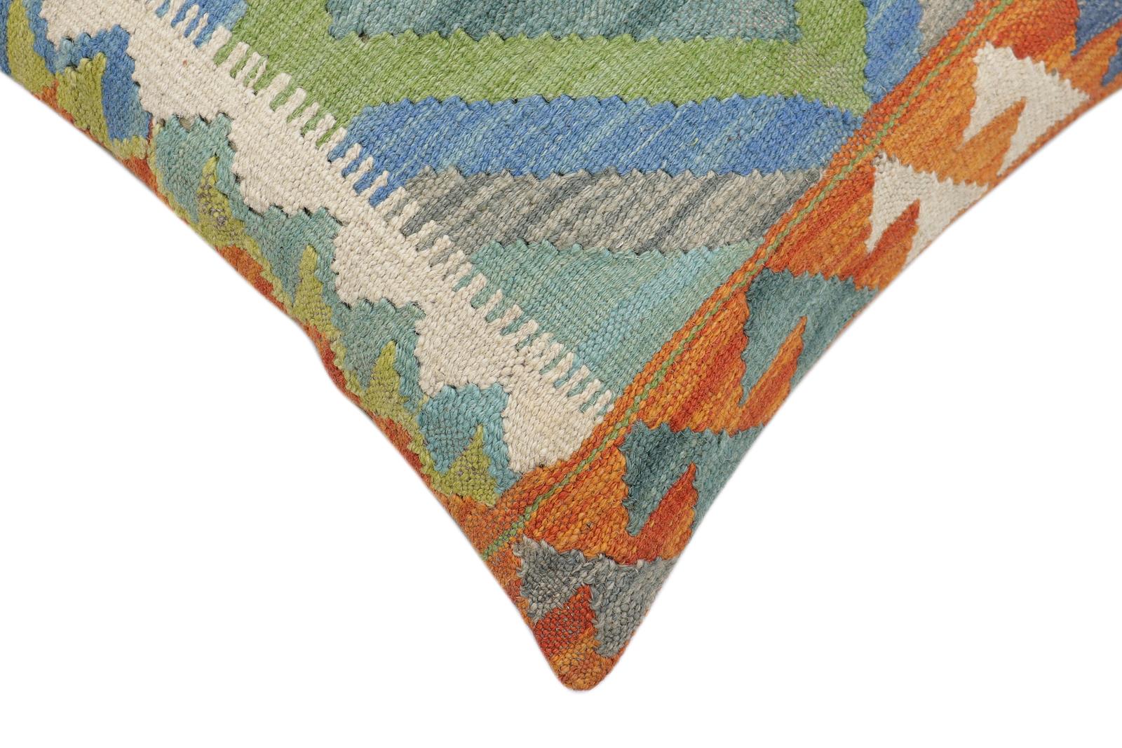handmade Traditional Pillow Rust Blue Hand-Woven SQUARE 100% WOOL Hand woven turkish pillow2' x 2'