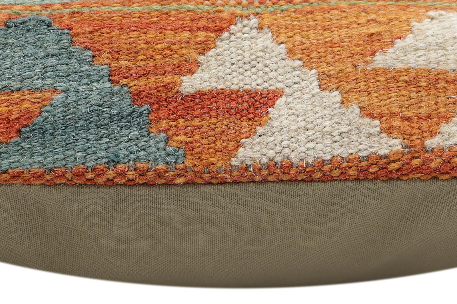 handmade Traditional Pillow Rust Blue Hand-Woven SQUARE 100% WOOL Hand woven turkish pillow2' x 2'