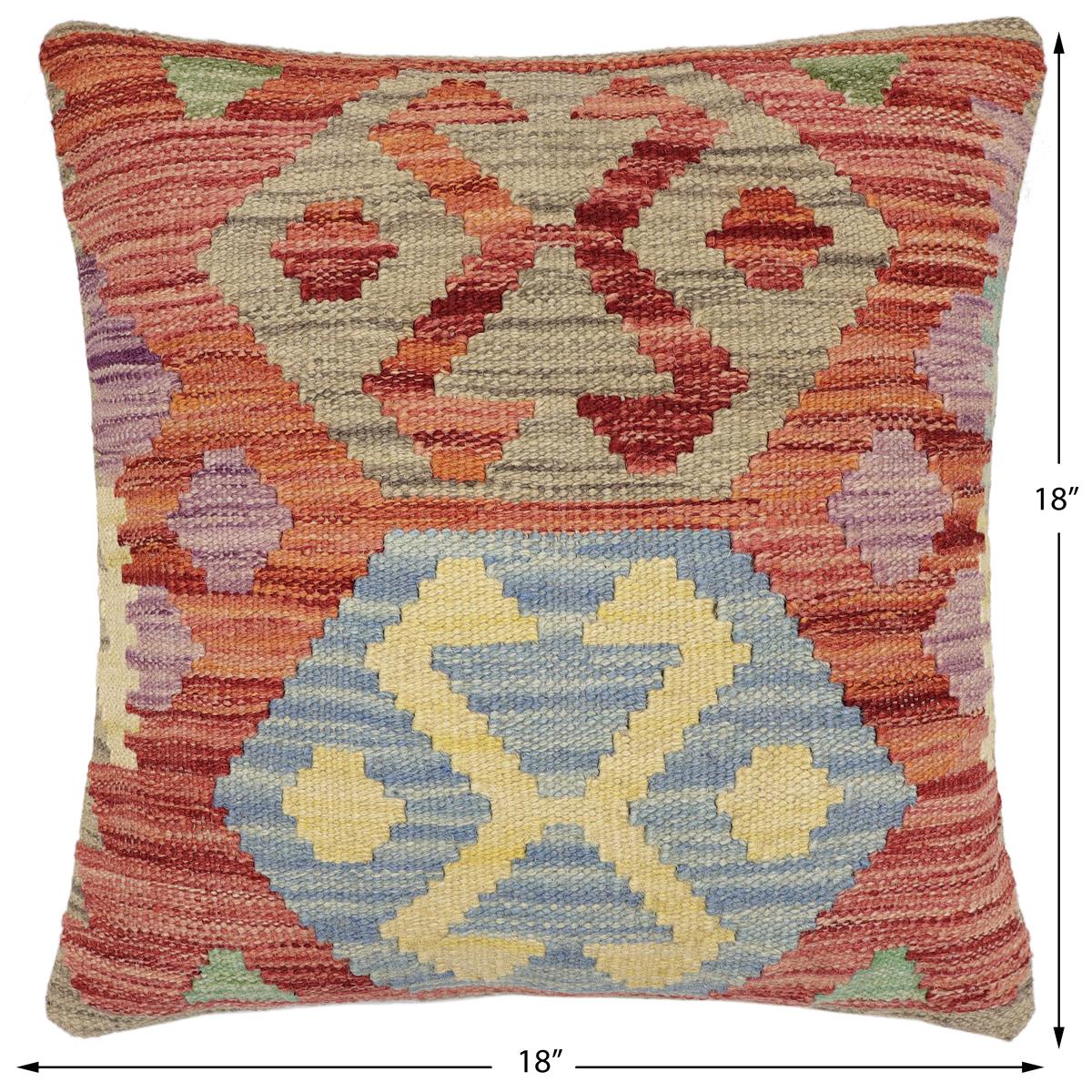 handmade Traditional Pillow Red Blue Hand-Woven SQUARE 100% WOOL Hand woven turkish pillow2' x 2'