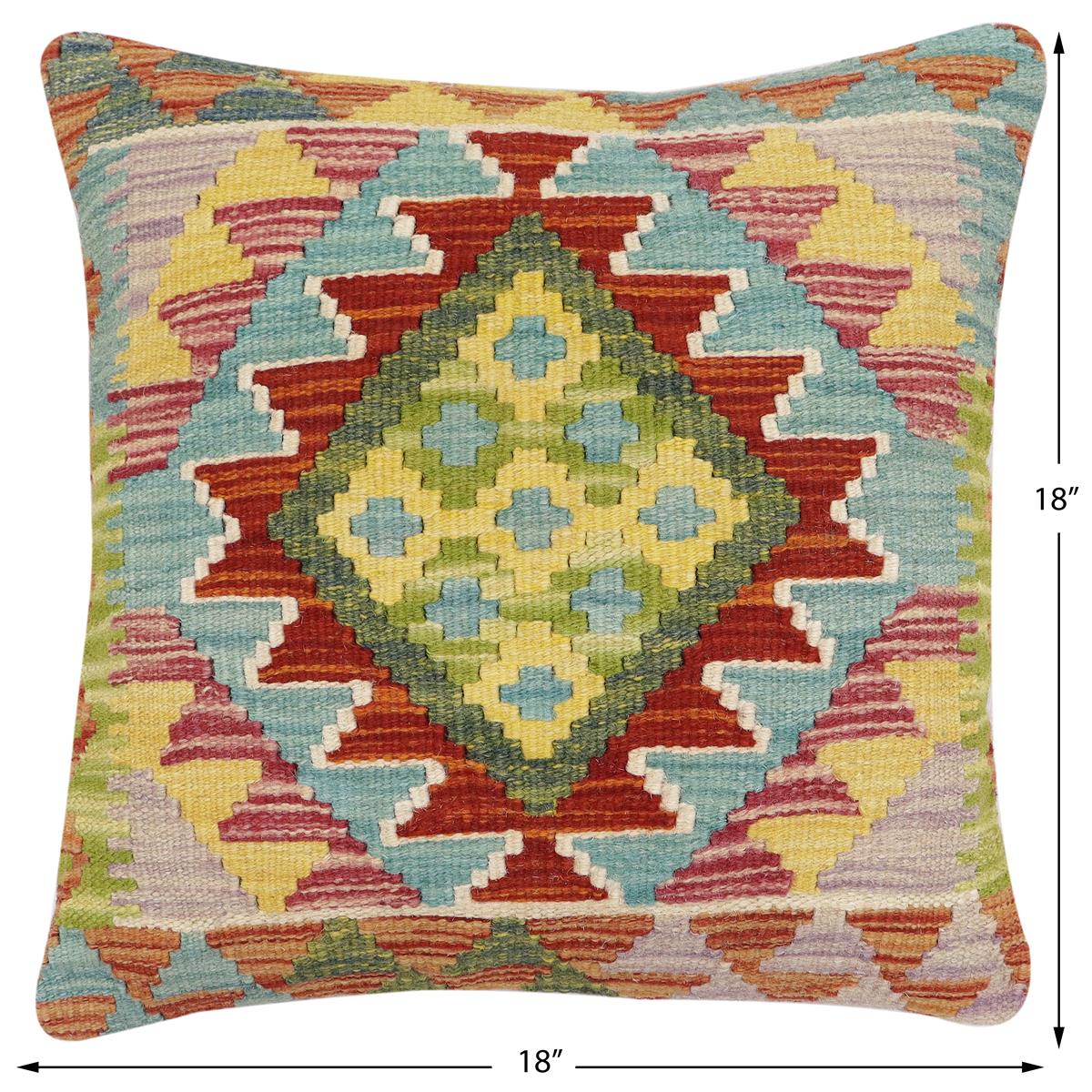 handmade Traditional Pillow Rust Blue Hand-Woven SQUARE 100% WOOL Hand woven turkish pillow2' x 2'
