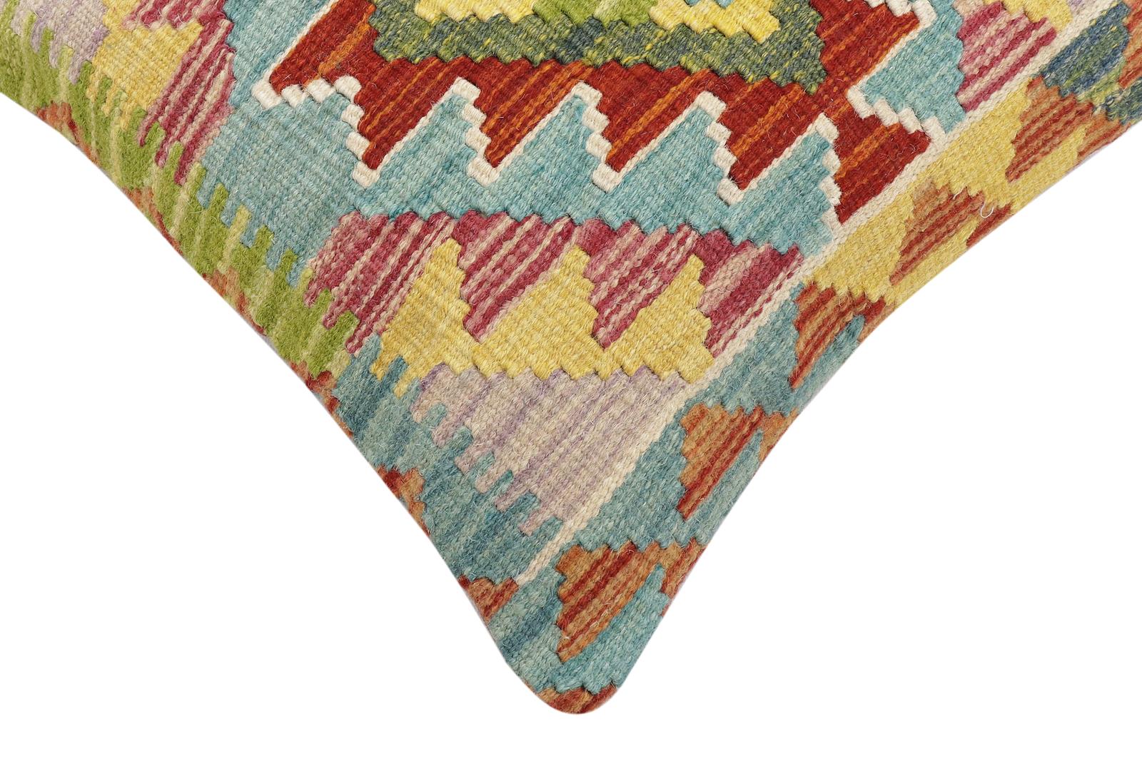 handmade Traditional Pillow Rust Blue Hand-Woven SQUARE 100% WOOL Hand woven turkish pillow2' x 2'