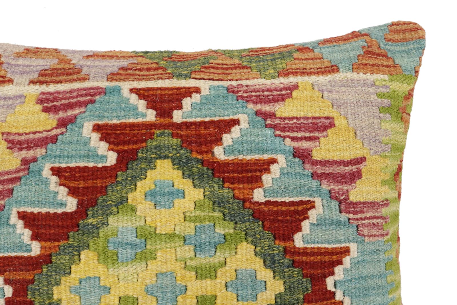 handmade Traditional Pillow Rust Blue Hand-Woven SQUARE 100% WOOL Hand woven turkish pillow2' x 2'