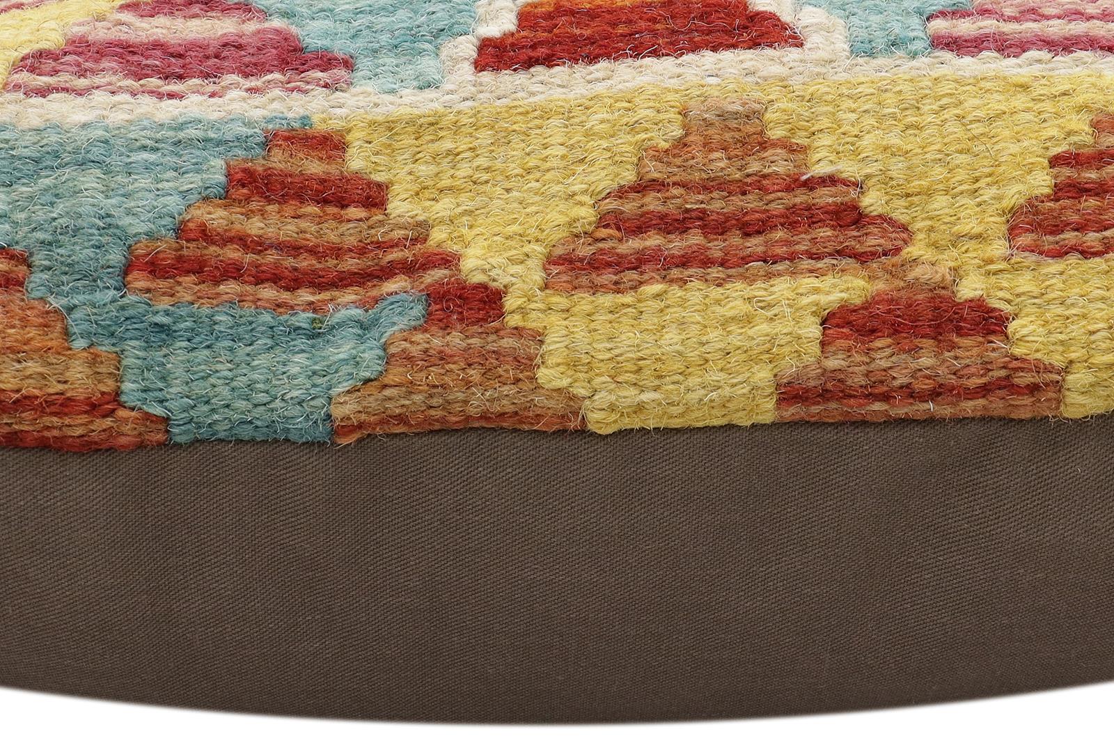 handmade Traditional Pillow Rust Blue Hand-Woven SQUARE 100% WOOL Hand woven turkish pillow2' x 2'