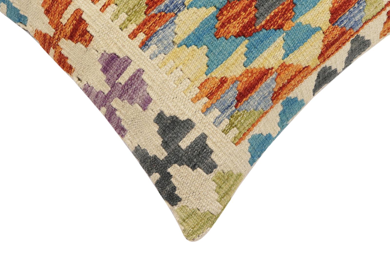 handmade Traditional Pillow Rust Blue Hand-Woven SQUARE 100% WOOL Hand woven turkish pillow2' x 2'