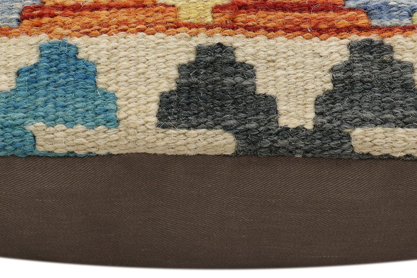 handmade Traditional Pillow Rust Blue Hand-Woven SQUARE 100% WOOL Hand woven turkish pillow2' x 2'