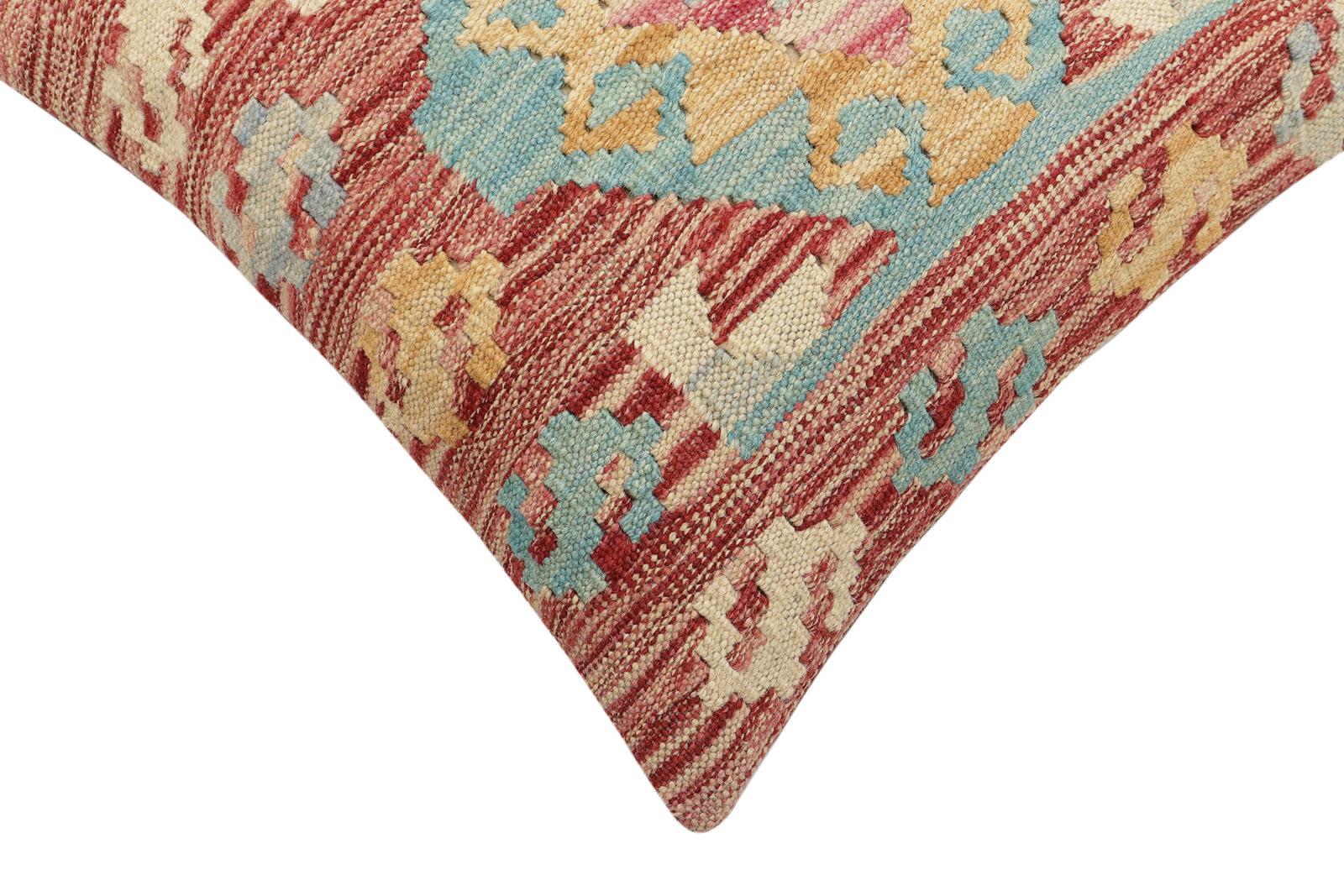 handmade Traditional Pillow Red Blue Hand-Woven SQUARE 100% WOOL Hand woven turkish pillow2' x 2'