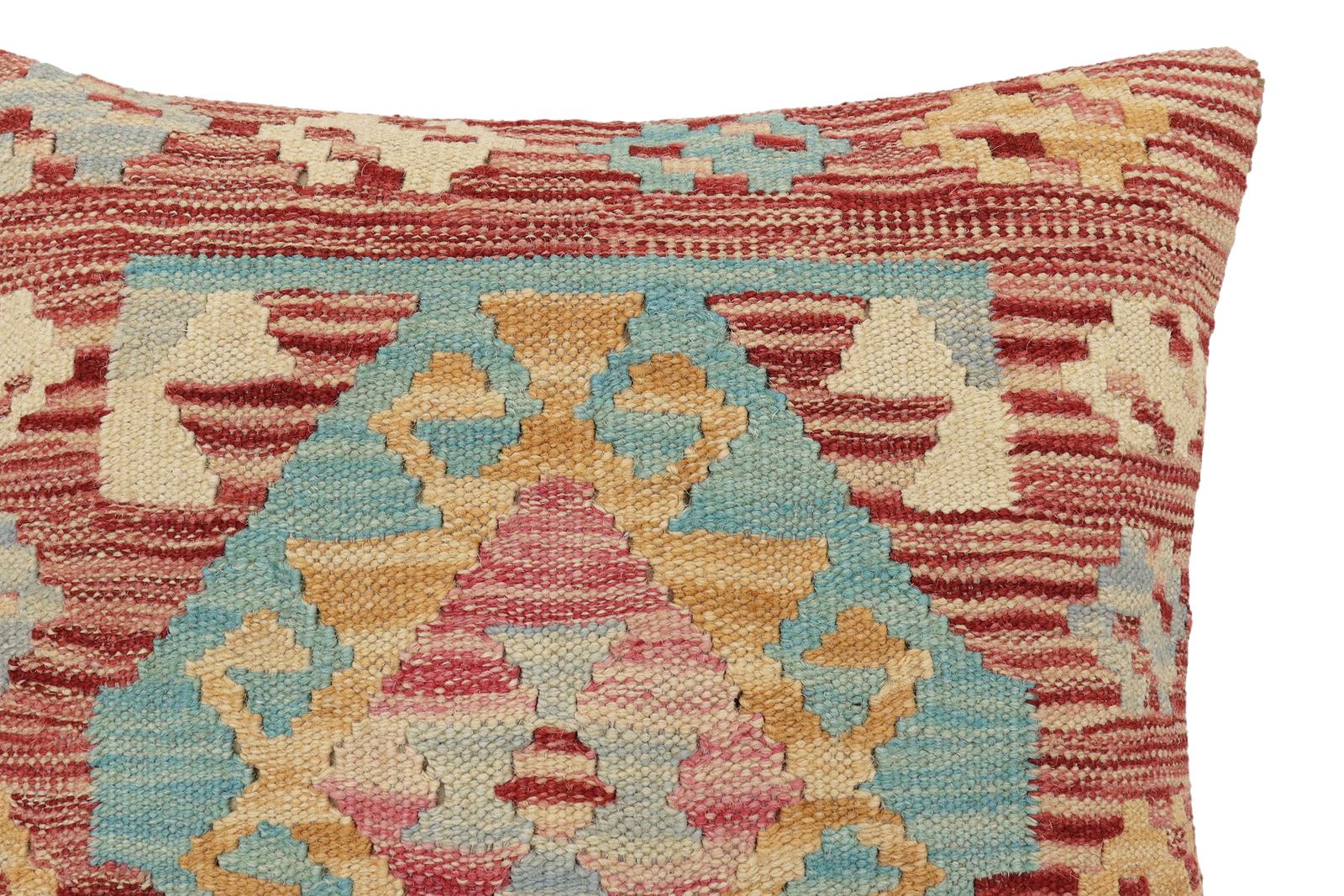 handmade Traditional Pillow Red Blue Hand-Woven SQUARE 100% WOOL Hand woven turkish pillow2' x 2'