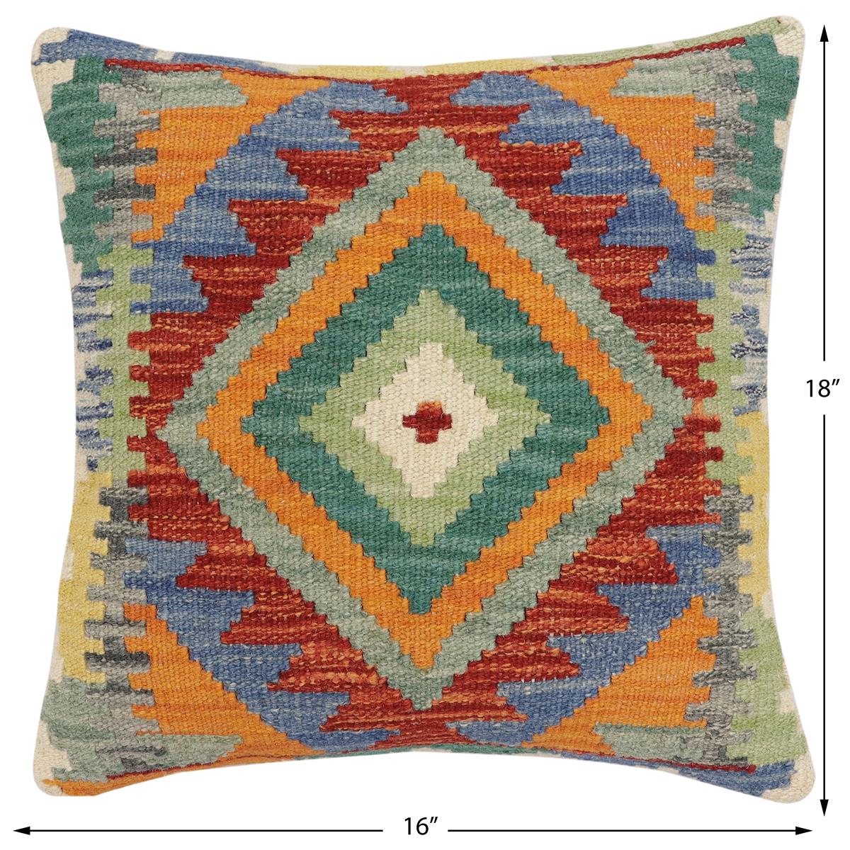 handmade Traditional Pillow Rust Blue Hand-Woven SQUARE 100% WOOL  Hand woven turkish pillow  3 x 5