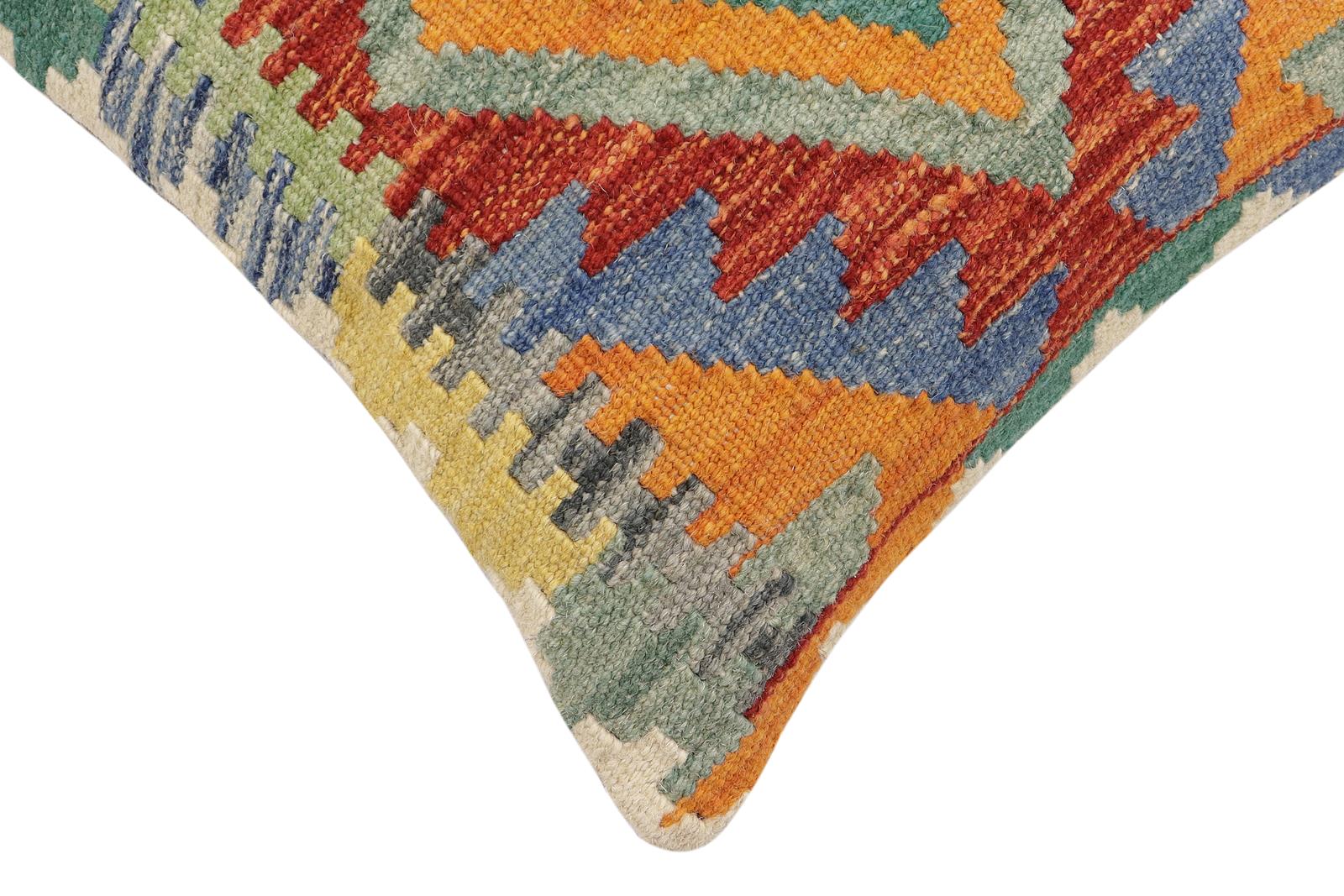 handmade Traditional Pillow Rust Blue Hand-Woven SQUARE 100% WOOL  Hand woven turkish pillow  3 x 5