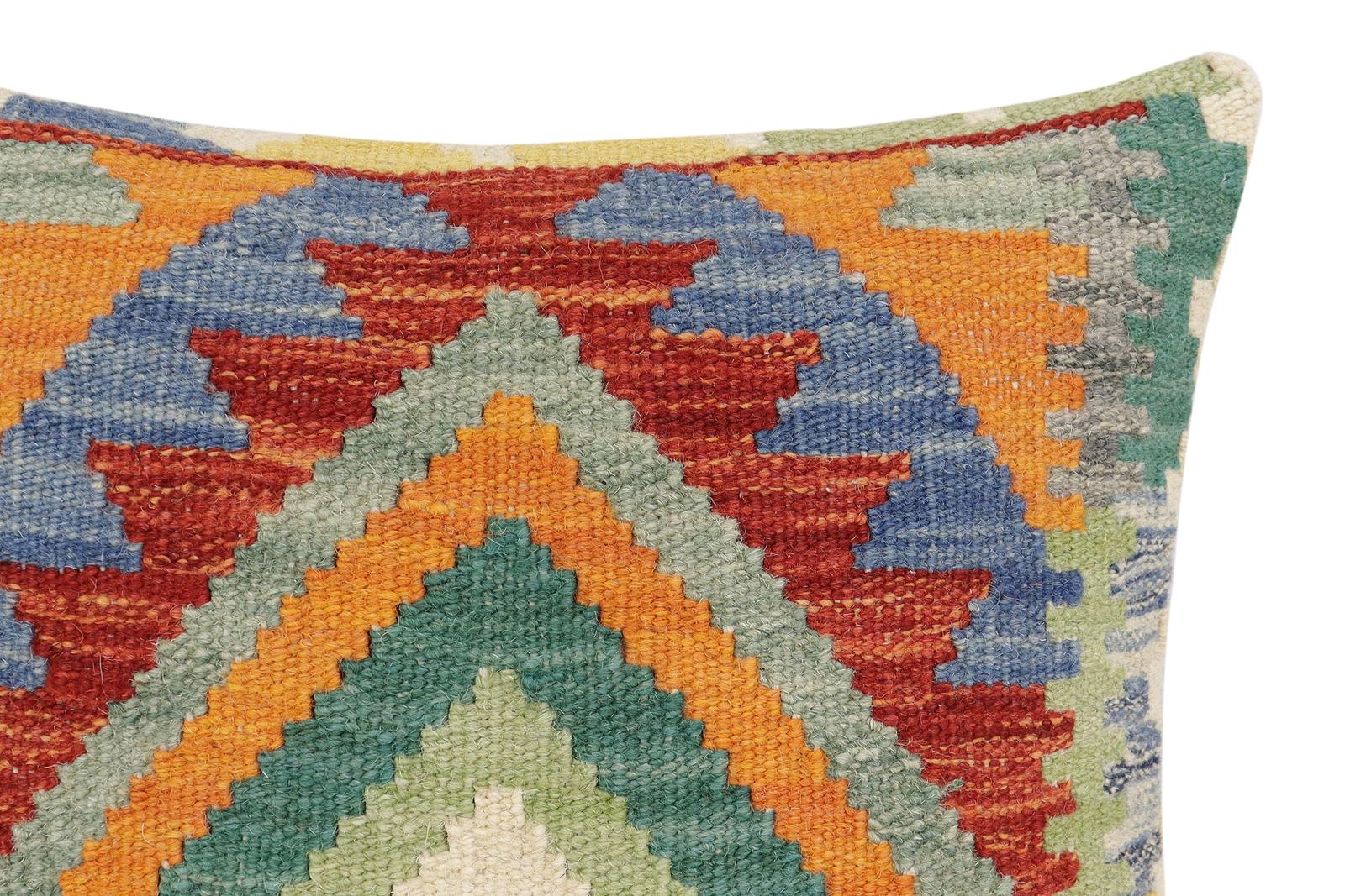 handmade Traditional Pillow Rust Blue Hand-Woven SQUARE 100% WOOL  Hand woven turkish pillow  3 x 5