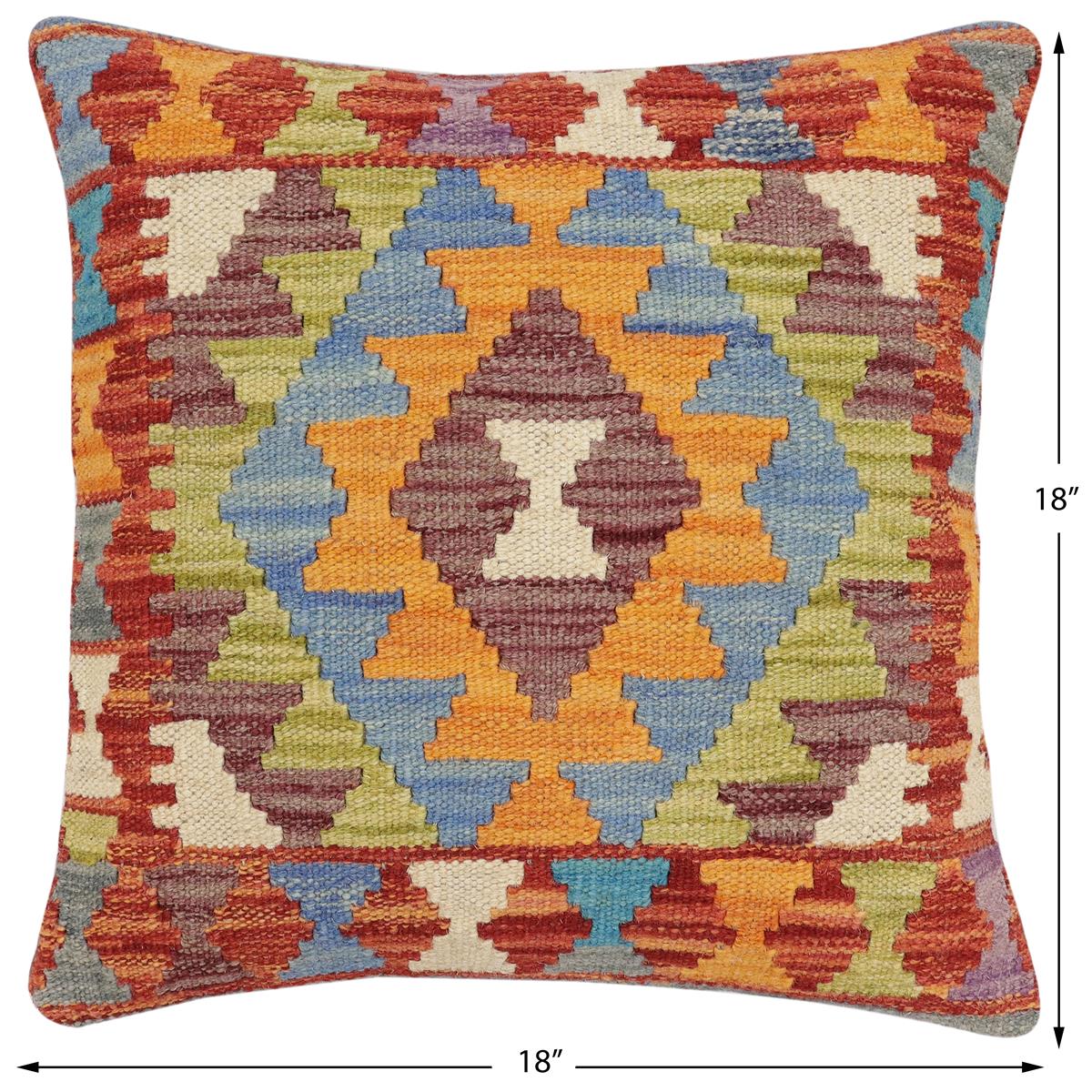 handmade Traditional Pillow Rust Blue Hand-Woven SQUARE 100% WOOL Hand woven turkish pillow2' x 2'