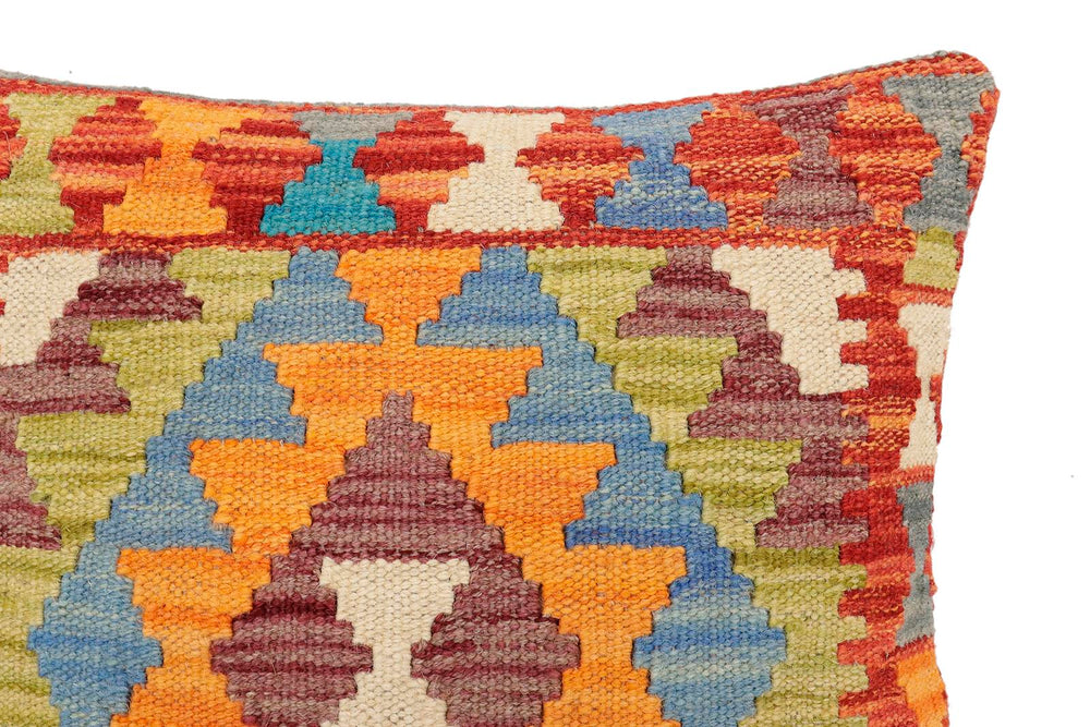 handmade Traditional Pillow Rust Blue Hand-Woven SQUARE 100% WOOL Hand woven turkish pillow2' x 2'