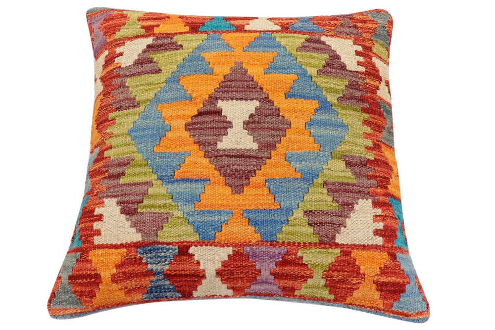 handmade Traditional Pillow Rust Blue Hand-Woven SQUARE 100% WOOL Hand woven turkish pillow2' x 2'