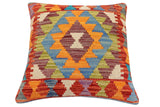 handmade Traditional Pillow Rust Blue Hand-Woven SQUARE 100% WOOL Hand woven turkish pillow2' x 2'