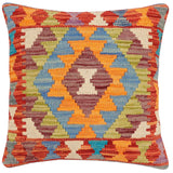 handmade Traditional Pillow Rust Blue Hand-Woven SQUARE 100% WOOL Hand woven turkish pillow2' x 2'