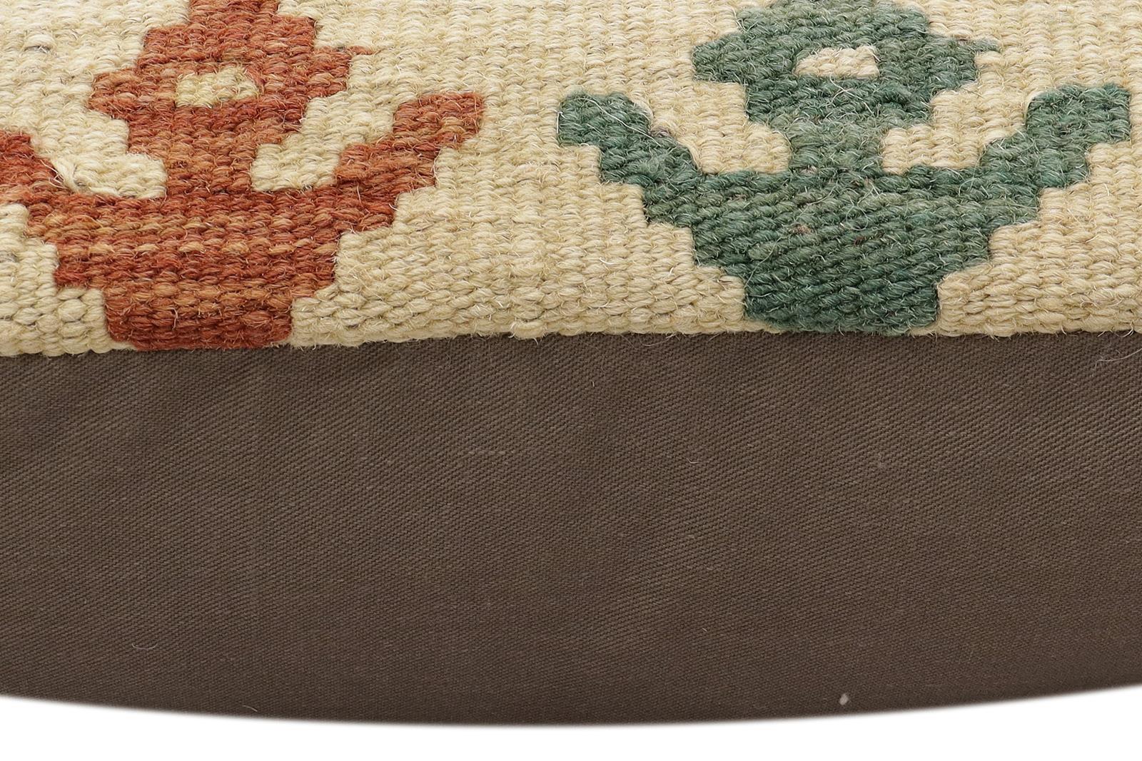 handmade Traditional Pillow Rust Beige Hand-Woven SQUARE 100% WOOL Hand woven turkish pillow2' x 2'