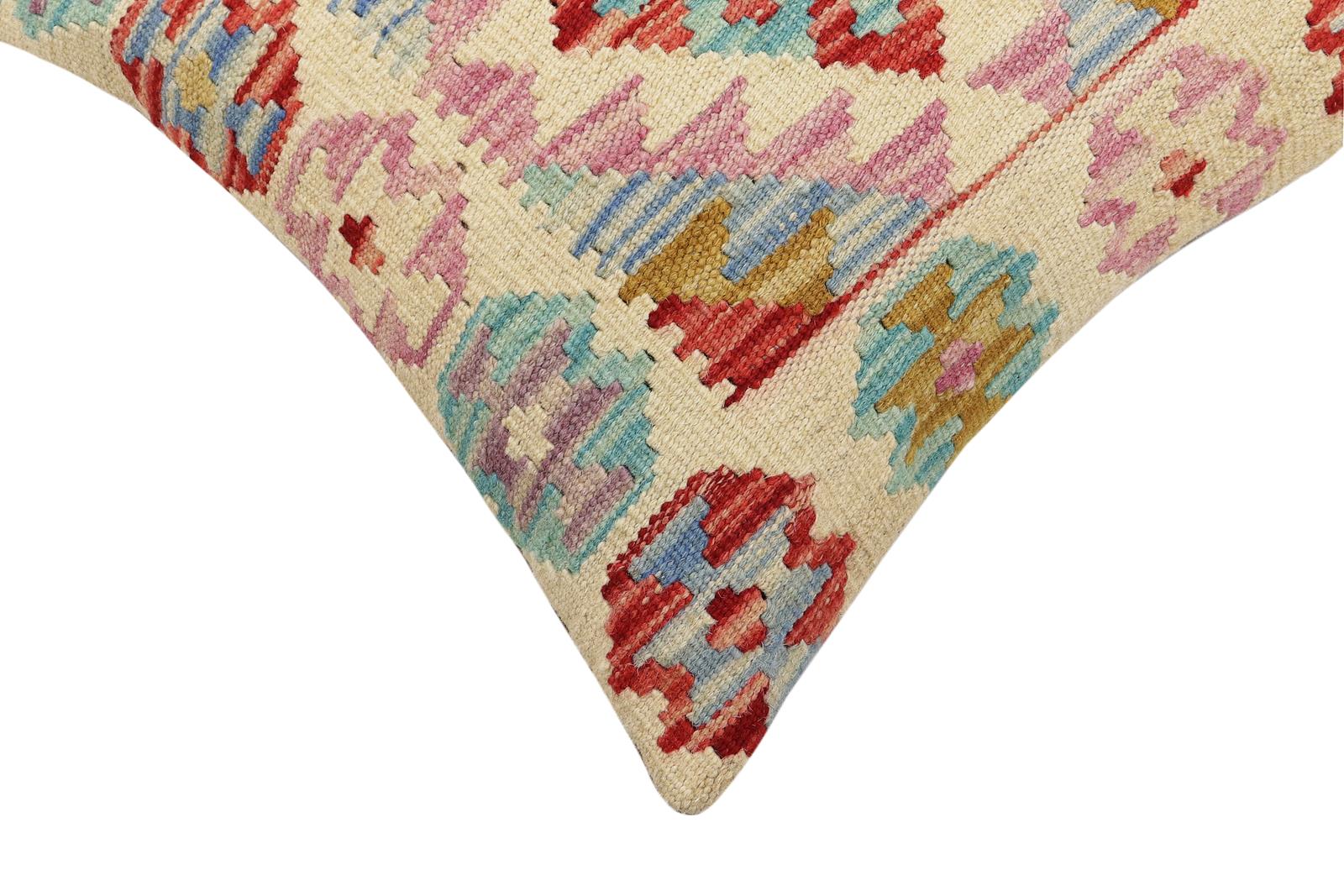 handmade Traditional Pillow Beige Red Hand-Woven SQUARE 100% WOOL Hand woven turkish pillow2' x 2'
