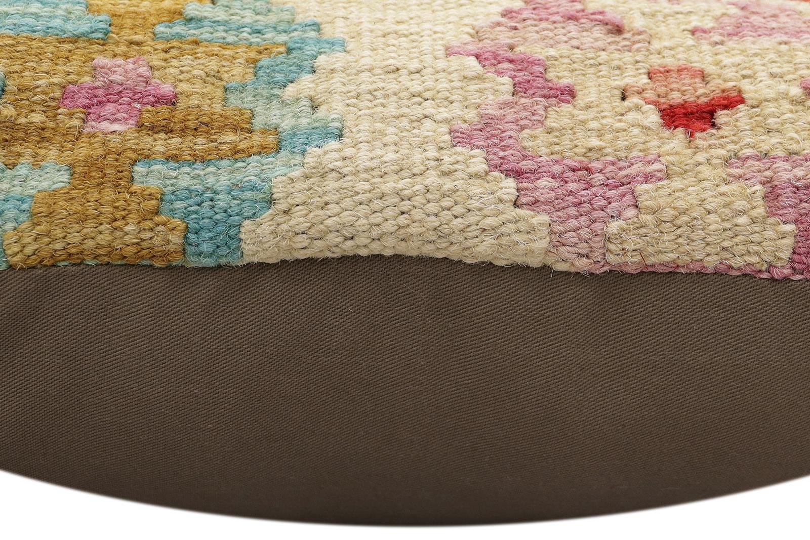 handmade Traditional Pillow Beige Red Hand-Woven SQUARE 100% WOOL Hand woven turkish pillow2' x 2'