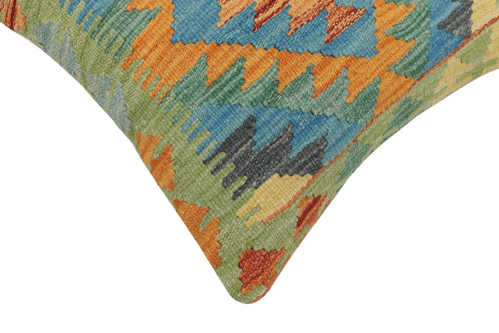 handmade Traditional Pillow Rust Blue Hand-Woven SQUARE 100% WOOL Hand woven turkish pillow2' x 2'