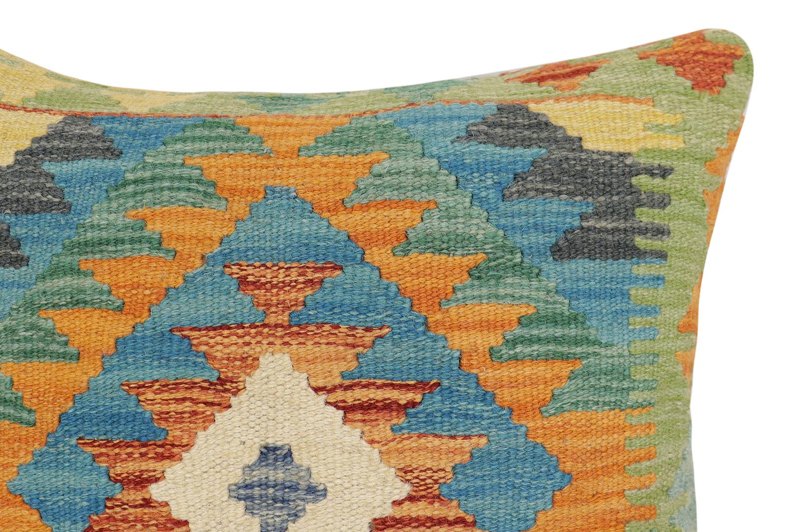 handmade Traditional Pillow Rust Blue Hand-Woven SQUARE 100% WOOL Hand woven turkish pillow2' x 2'