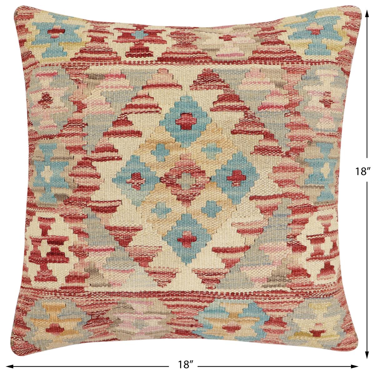 handmade Traditional Pillow Red Beige Hand-Woven SQUARE 100% WOOL Hand woven turkish pillow2' x 2'
