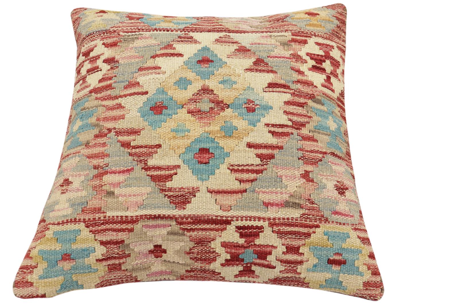 handmade Traditional Pillow Red Beige Hand-Woven SQUARE 100% WOOL Hand woven turkish pillow2' x 2'