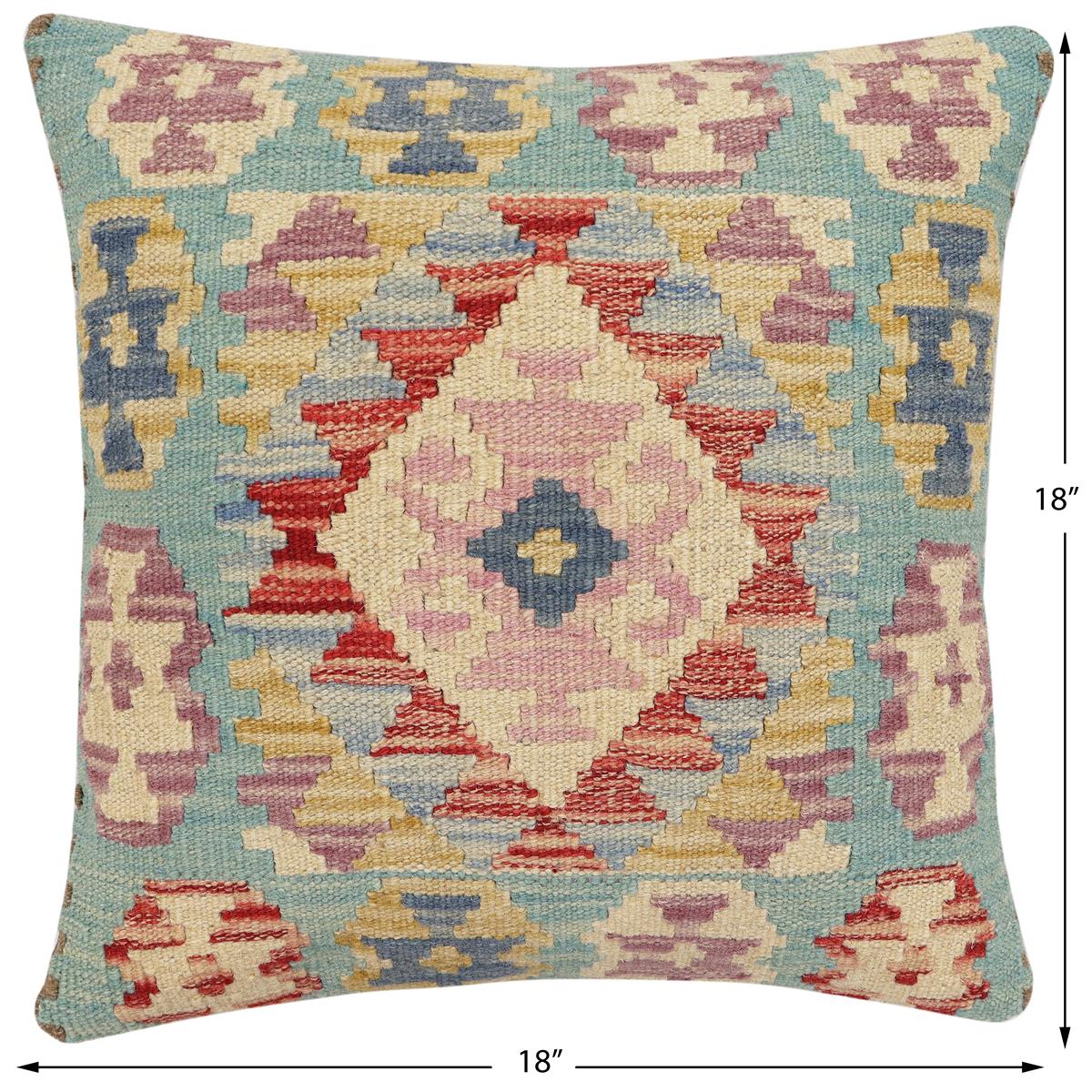 handmade Traditional Pillow Blue Red Hand-Woven SQUARE 100% WOOL Hand woven turkish pillow2' x 2'