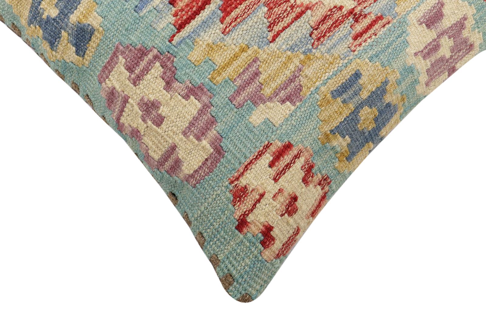 handmade Traditional Pillow Blue Red Hand-Woven SQUARE 100% WOOL Hand woven turkish pillow2' x 2'