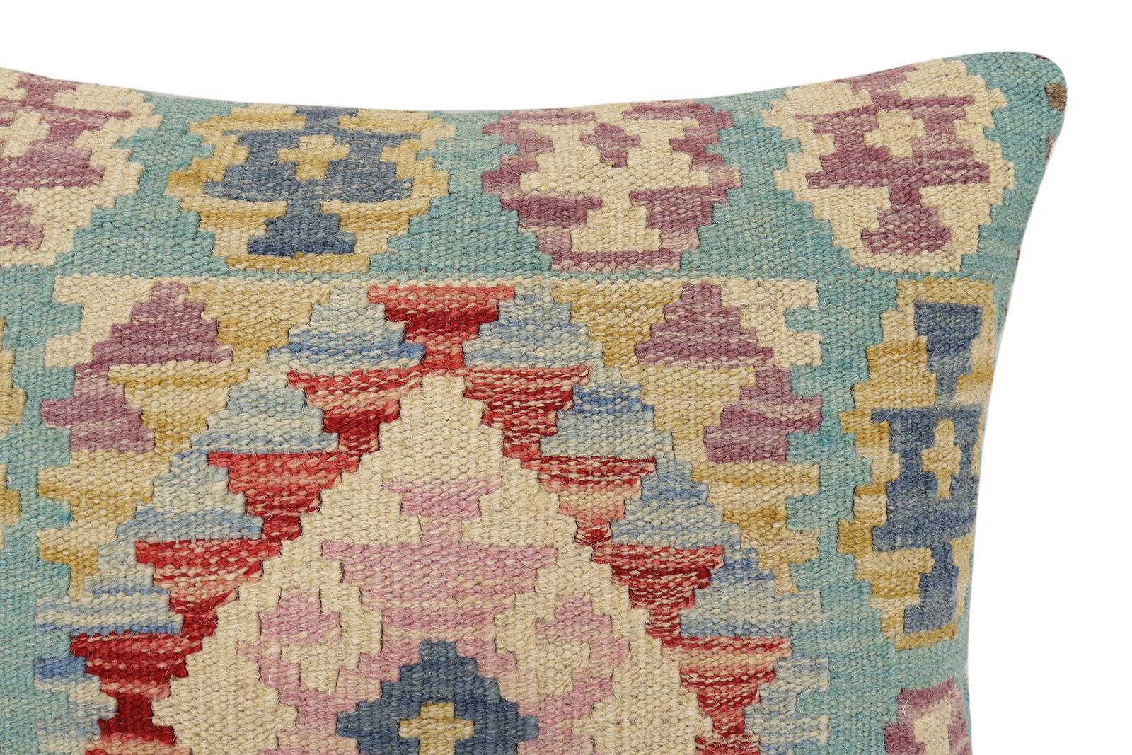handmade Traditional Pillow Blue Red Hand-Woven SQUARE 100% WOOL Hand woven turkish pillow2' x 2'