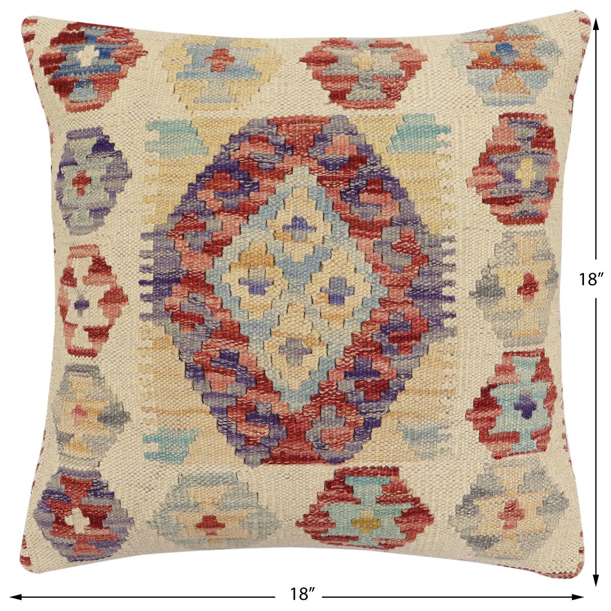 handmade Traditional Pillow Beige Red Hand-Woven SQUARE 100% WOOL Hand woven turkish pillow2' x 2'