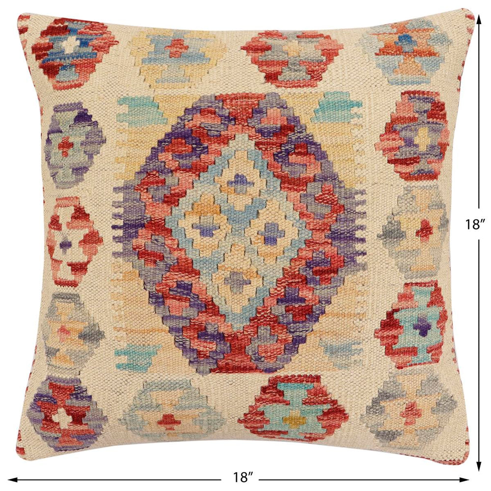 handmade Traditional Pillow Beige Red Hand-Woven SQUARE 100% WOOL Hand woven turkish pillow2' x 2'