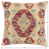 handmade Traditional Pillow Beige Red Hand-Woven SQUARE 100% WOOL Hand woven turkish pillow2' x 2'