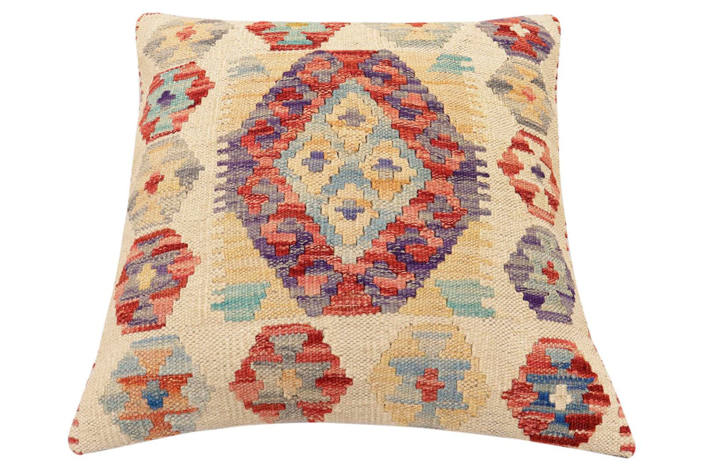 handmade Traditional Pillow Beige Red Hand-Woven SQUARE 100% WOOL Hand woven turkish pillow2' x 2'
