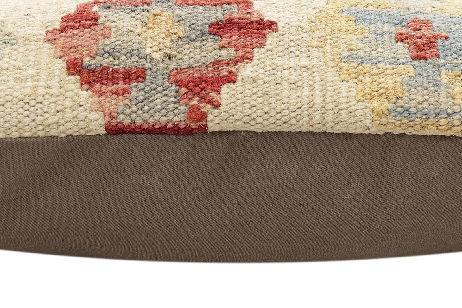 handmade Traditional Pillow Beige Red Hand-Woven SQUARE 100% WOOL Hand woven turkish pillow2' x 2'