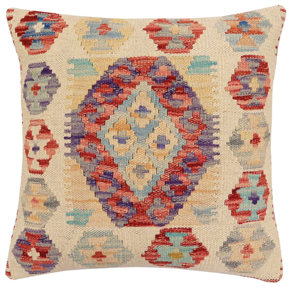 handmade Traditional Pillow Beige Red Hand-Woven SQUARE 100% WOOL Hand woven turkish pillow2' x 2'