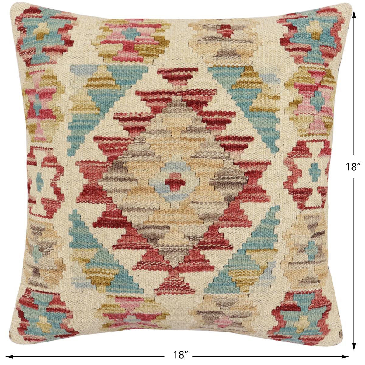 handmade Traditional Pillow Beige Red Hand-Woven SQUARE 100% WOOL Hand woven turkish pillow2' x 2'