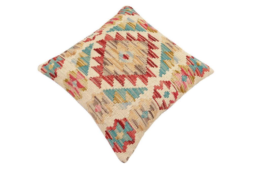 handmade Traditional Pillow Beige Red Hand-Woven SQUARE 100% WOOL Hand woven turkish pillow2' x 2'