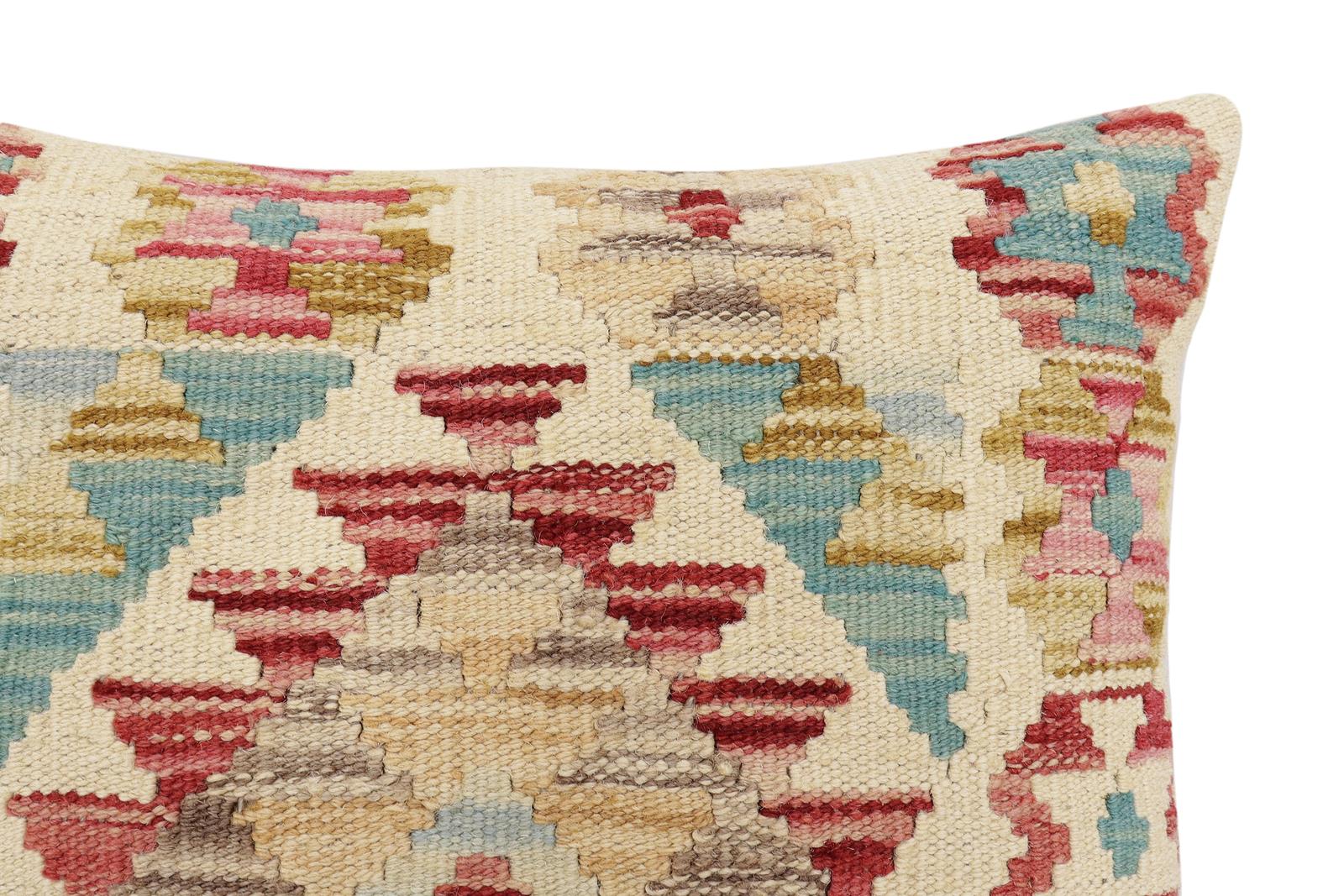 handmade Traditional Pillow Beige Red Hand-Woven SQUARE 100% WOOL Hand woven turkish pillow2' x 2'