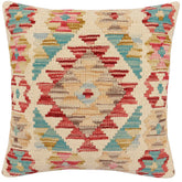 handmade Traditional Pillow Beige Red Hand-Woven SQUARE 100% WOOL Hand woven turkish pillow2 x 2